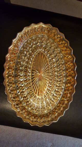 Unique Vintage Oval Carnival Glass Platter/plate,  Marigold 11.  5 " By 8 "
