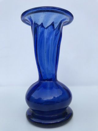 Vintage Hand Blown & Mold Cobalt Blue Tulip Flare Forcing Vase 4 1/2”t