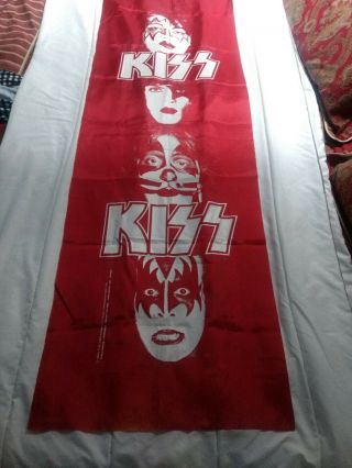 Vintage 1988 Kiss Rock Band 22 " X 70 " Red & White Cloth Banner Flag