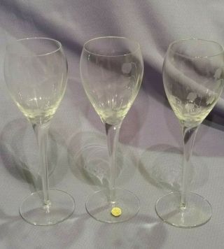 3 Vintage Tuscany Lily Of The Valley Cut Crystal Wine Glasses Romania 8 1/2 " H