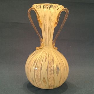 Vintage Salviati Murano Art Glass Vase,  Zanfirico Ribbon Latticino Height 4.  5 "