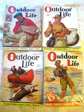 4 1930s Outdoor Life Magazines July 1931 July 1933 April 1935 July 1935 Good