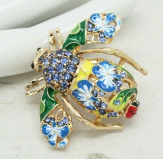 Vintage Signed Joan Rivers Enamel Crystal Bee Insect Brooch Jewellery