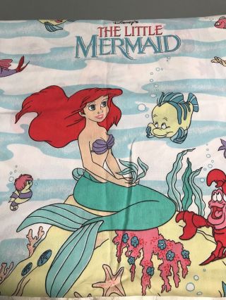 Disney The Little Mermaid Ariel Twin Flat Sheet Vintage 90s Trident Sebastian