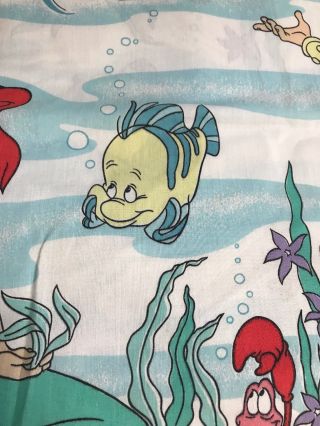 Disney The Little Mermaid Ariel TWIN Flat Sheet Vintage 90s Trident Sebastian 3