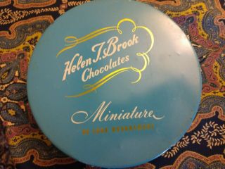 Vintage Helen J Brook Chocolate Assortment Tin Blue Round Brooklyn York
