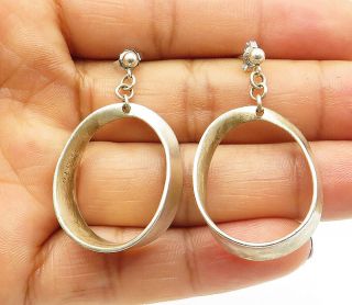 Mexico 925 Sterling Silver - Vintage Smooth Oval Hoop Dangle Earrings - E5893