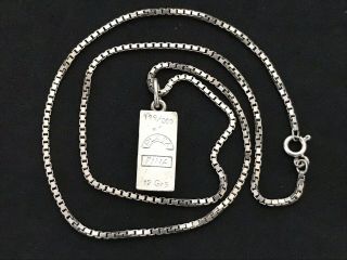 Vintage Sterling Silver Ingot Pendant On Silver Chain.