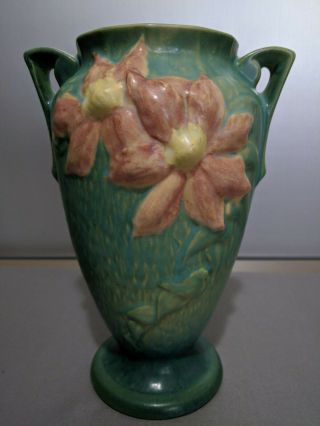 Vintage Roseville Pottery Green Clematis Flower Vase 111 - 10 Usa 10 "