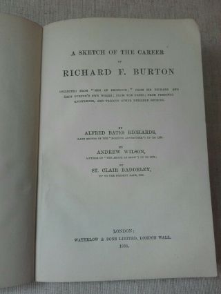 A Sketch Of The Career Of Richard F Burton publ.  Waterlow & Sons London 1886 3