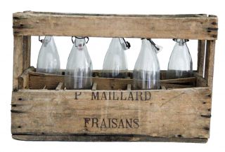 French Vintage Wooden Crate Wine Bottle Holder Country Rustic Storage Rack