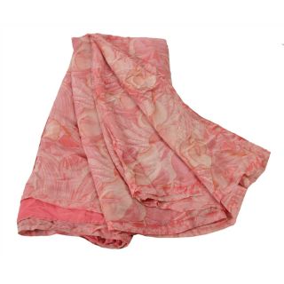 Sanskriti Vintage Pink Saree Pure Crepe Silk Printed Sari Craft Decor Fabric 6