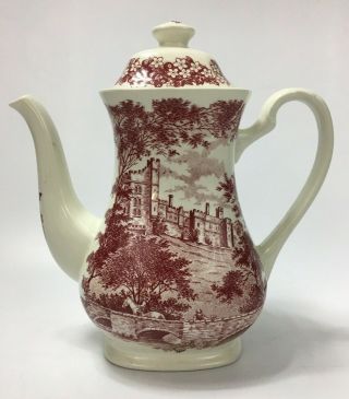 Vintage Teapot J & G Meakin Red & White Castle Scene Merrie England Haddon Hall