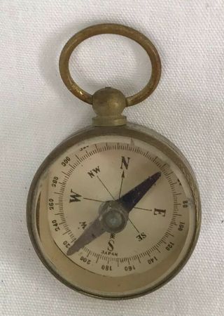Vintage 1950s Kids Dime Store Toy,  Brass And Glass Compass,  Made In Japan