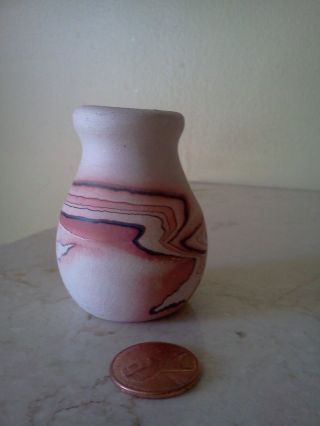 Vintage Nemadji Art Pottery Miniature Vase Approx.  2 In.  Tall Marked On Bottom