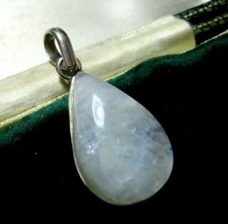 Solid Sterling Silver Vintage Style Real 13ct Rainbow Moonstone Necklace Pendant