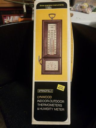 Vintage Dual Indoor Outdoor Thermometer Humidity Meter Lynwood Springfield Box