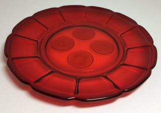 Fostoria Coin Glass Ruby Red 8 " Luncheon Plate Vintage American
