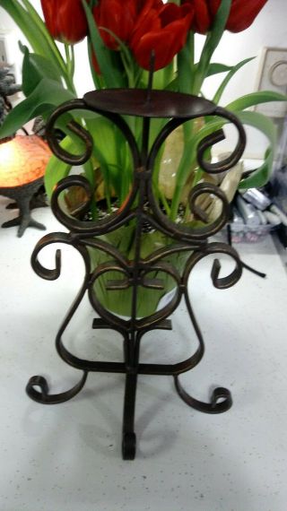 Vintage Cast Iron Pillar Candle Holder Stand Mid Century Gothic Heart 13 " Tall