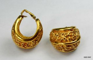 Vintage Panetta Earrings Gold Tone Textured Clip On Signed
