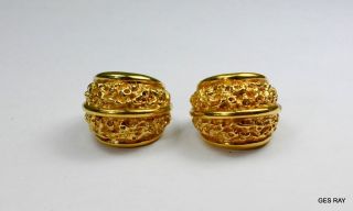 Vintage Panetta Earrings Gold Tone Textured Clip On Signed 2