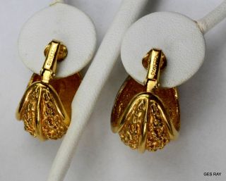 Vintage Panetta Earrings Gold Tone Textured Clip On Signed 5