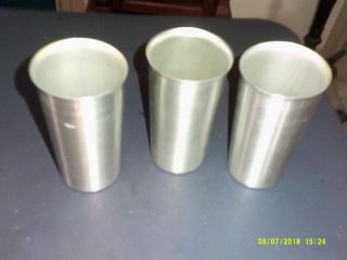Set Of 3 Aluminum Vintage Silver Drinking Glass Glasses