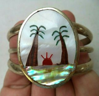 Stunning Vintage Estate Palm Tree Mother Of Pearl Sz 6 Cuff Bracelet 2358n