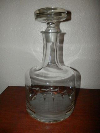 Vintage Clear Glass Decanter Etched Clipper Ship / Boat / Nautical