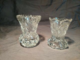 2 Crystal 3 " Toothpick Holder/tiny Vase Vintage Mini Bud ✓