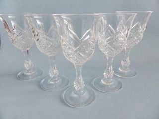 Lead Crystal Wine Glasses,  Set Of 5 Vintage Stemmed Drinking Glasses