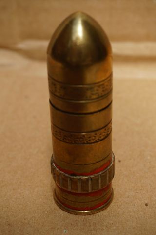 Vintage Ww1 Trench Art Brass Bullet Shaped Cigarette Lighter
