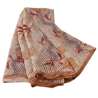 Sanskriti Vintage Cream Saree 100 Pure Crepe Silk Printed Sari Craft Fabric 6