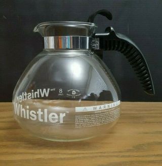 Vtg Glass Tea/ Coffee Pot Kettle Gemco The Whistler 8 Cup Black Handle & Top Usa