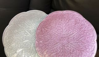 2 X Vintage Cloisonné Pink White Flower Enameled Plate Dish