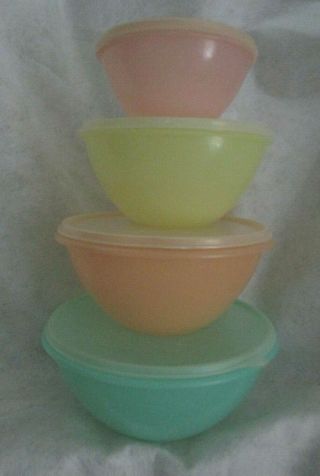 4 Vintage Tupperware Pastel Wonderlier Nesting Bowls Numbers 233,  235,  236,  237