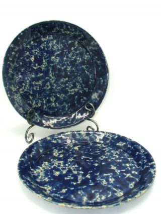 Euc 2 Bennington Potters Vermont Two 10 " Inch Dinner Plates Blue Agate Vintage