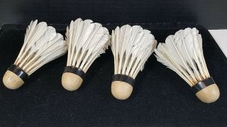 Vintage 1940s Spalding Real Feather Shuttlecocks Badmitton Set Of 4 In Tube