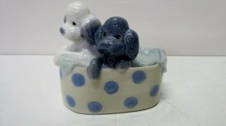 Vintage Nao Lladro Statue 2 Poodle Dogs In Basket Porcelain China Figurine