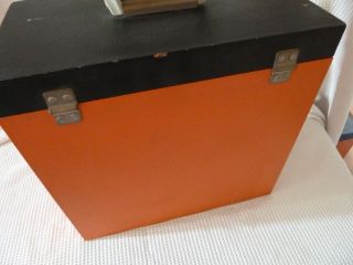 Vintage Wood LP Record Box Carry Case Hinged Vinyl Orange/Black Retro with Key 3
