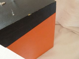 Vintage Wood LP Record Box Carry Case Hinged Vinyl Orange/Black Retro with Key 4