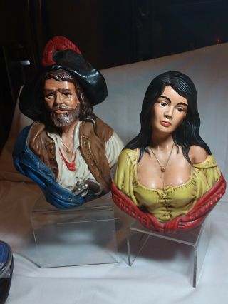 Vtg Holland Mold Handpainted Bust Of A Buccaneer & Maiden Great Ceramic Pair