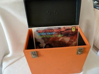 Vintage Wood Lp Record Box Carry Case Hinged Vinyl Orange/black With Key