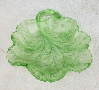 Vintage Green Depression Glass Leaf Tray Candy Dish Snack Dish