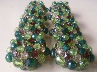 Set Of 6 Bead Wire Faux Crystal Napkin Rings Multi Color Vintage?