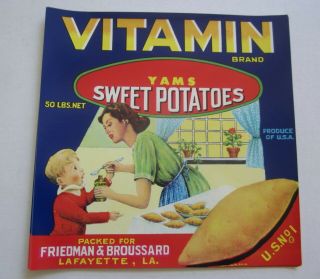Of 25 Old Vintage Vitamin Yam Sweet Potato Labels - Lafayette La.