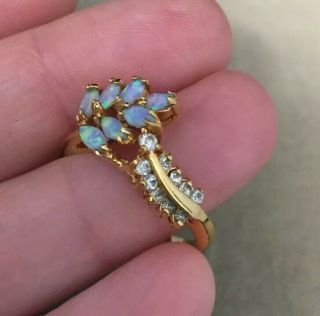 Vintage Jewellery Gold Plated And Real Opal Flower Design Ring Size S