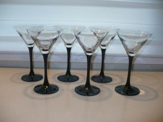 Set Of 9 Vintage Black Stem Glass 8 Oz Martini Glasses Luminarc France Barware