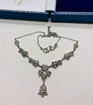 Vintage Jewellery Art Deco Sterling Silver Marcasite Drop Necklace