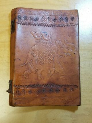 Vintage India Hand Tooled Leather Book Cover Embossed